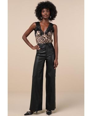 Daze Denim Far Out Vegan Vegan Leather High-Rise Wide-Leg Trousers - Black