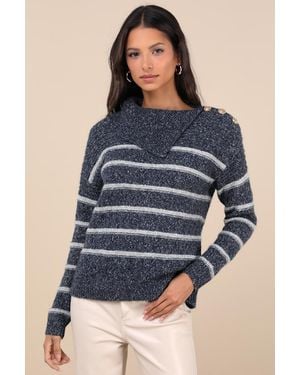 Lulus Cosy Warmth Marled Striped Jumper - Blue
