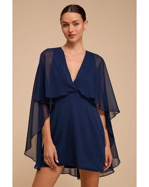 Lulus Jolia Cape V-Neck Mini Dress - Blue