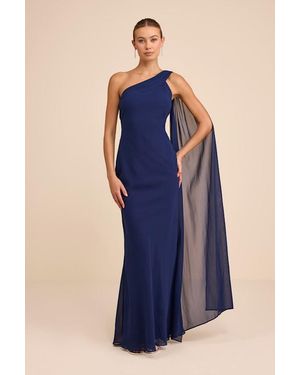 Lulus Carmenza One-Shoulder Sash Maxi Dress - Blue