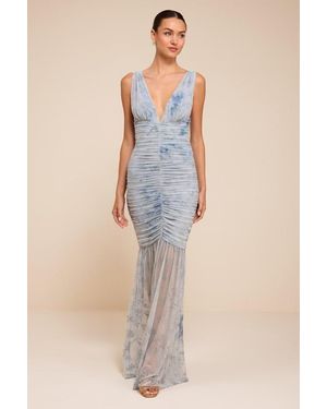 Lulus Jamie Floral Mesh Sheer Hem Maxi Dress - Natural