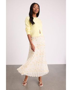 Lulus Calla Floral Pleated Midi Skirt - Natural