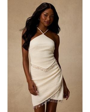 Lulus Prima Knit Beaded Lace-Up Mini Dress - Natural