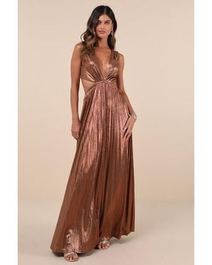 Lulus Shining Luxury Bronze Metallic Lurex Cutout Maxi Dress - Brown