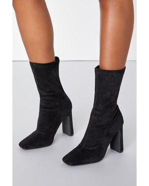Lulus Dorri Suede Mid-Calf Sock Boots - Black