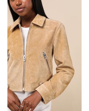 Blank NYC Isidora Suede Leather Cropped Jacket - Brown