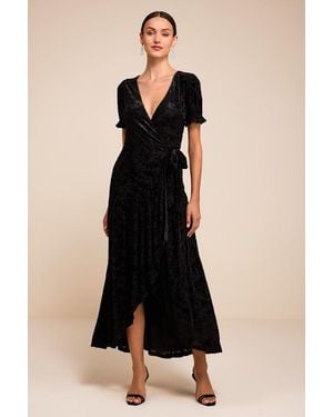Lulus Aaliyah Velvet Wrap Midi Dress - Black