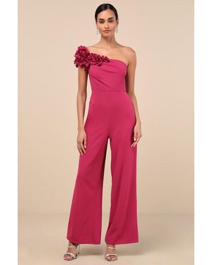 Lulus Damara Floral Applique One-Shoulder Jumpsuit - Red