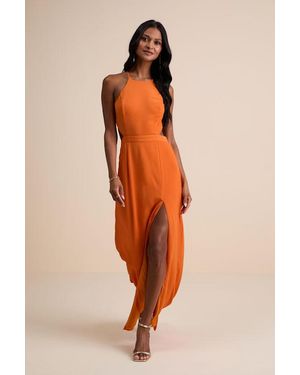 Lulus Nettie Halter Backless Maxi Dress - Orange