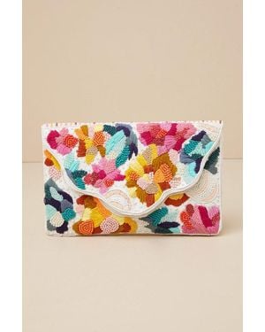 Lulus Vibrant Charm Multi Beaded Embroidered Clutch - Blue