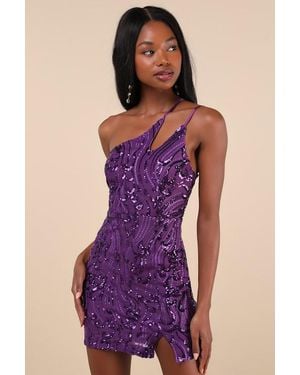 Lulus Alluring Shine Sequin One-Shoulder Mini Dress - Purple