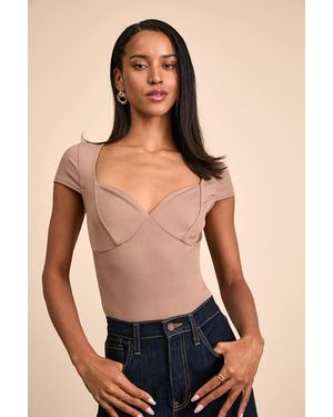 Lulus Jacqueline Ribbed Knit Short Sleeve Bodysuit - Blue