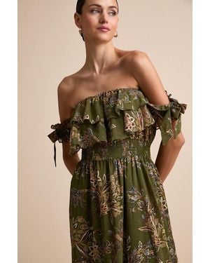 Lulus Love And Blooms Floral Print Off-The-Shoulder Dress - Green