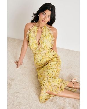 Lulus Antonia Multi Floral Backless Midi Dress - Yellow