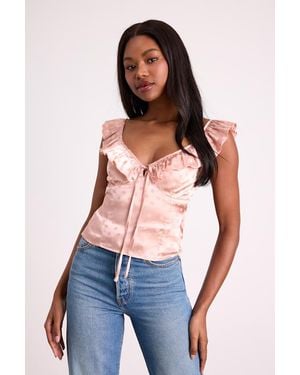 Lulus Vivi Polka Dot Satin Ruffled Tie-Back Top - Blue