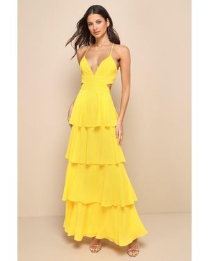 Lulus Tier And Now Tie-Back Tiered Maxi Dress - Yellow