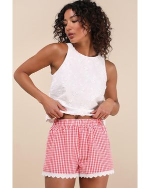 Lulus Marija Gingham Scalloped Shorts - Pink