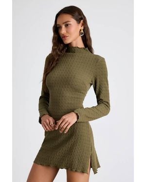 Lulus Flattering Forecast Textured Long Sleeve Mini Dress - Green