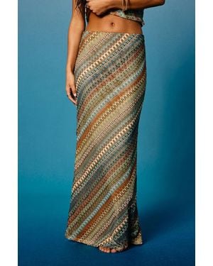 Lulus Tallulah Multi Crochet Mid-Rise Maxi Skirt - Blue
