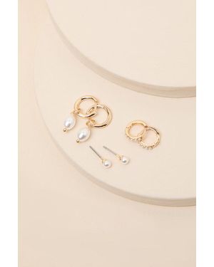 Lulus Fia Pearl Three-Pair Earring Set - Natural