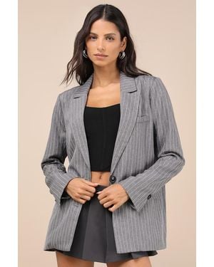 Lulus Convincing Charisma Pinstriped Blazer - Grey