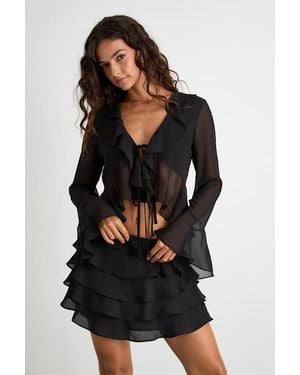 Lulus Kaisley Tiered Ruffled High-Rise Mini Skirt - Black