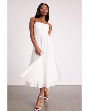 Lulus Pomelo Textured Bustier Skater Midi Dress - White