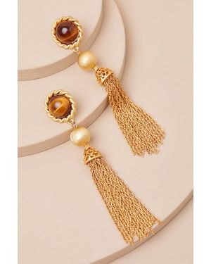 petit moments Nymph Tigers Eye Tassel Statement Earrings - Natural