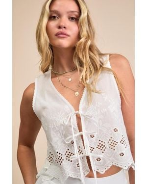 Lulus Linnea Eyelet Embroidered Tie-Front Top - Natural