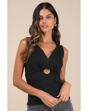 Lulus Patrizia Cutout Bow V-Neck Sleeveless Top - Black