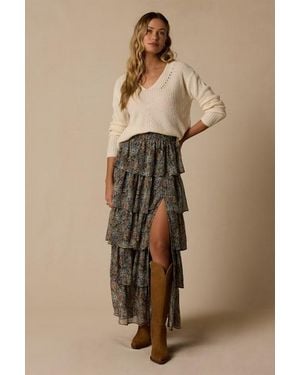 Lulus Hanna Multi Floral Tiered Maxi Skirt - Natural
