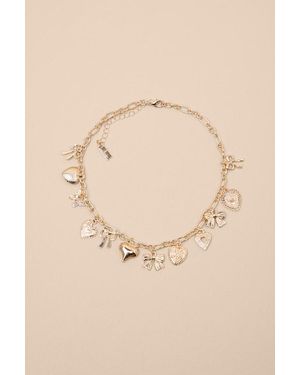 Lulus Harita Heart And Bow Charm Necklace - Natural