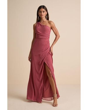 Lulus Adeline Rusty Rose One-Shoulder Scarf Maxi Dress - Red