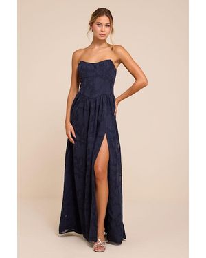 Lulus Kalila Floral Burnout Strapless Maxi Dress - Blue
