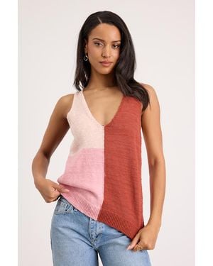 Lulus Modern Look And Rust Colour Block Jumper Knit Tank Top - Red
