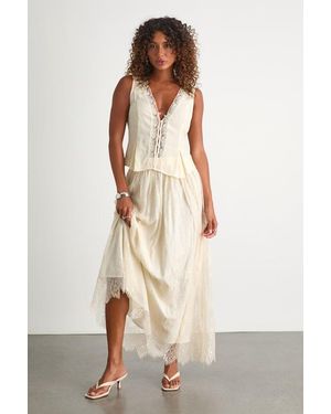 Lulus Amanda Eyelash Lace High-Rise Maxi Skirt - Natural