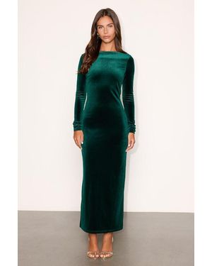 Lulus Verity Velvet Backless Long Sleeve Midi Dress - Green