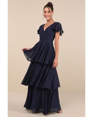 Lulus Sincerely Exquisite Short Sleeve Tiered Maxi Dress - Blue