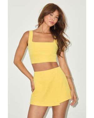 Lulus Exceptionally Styled Lace-Up Two-Piece Skort Romper - Yellow