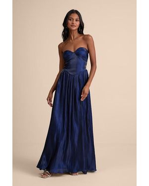 Lulus Kylin Satin Basque Waist Maxi Dress - Blue