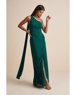 Lulus Adeline Emerald One-Shoulder Scarf Maxi Dress - Green