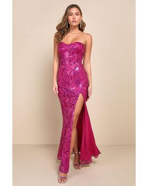 Lulus Glamorous Intrigue Sequin Strapless Maxi Dress - Pink