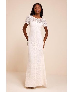 Lulus Theodora Lace Puff Sleeve Maxi Dress - Natural