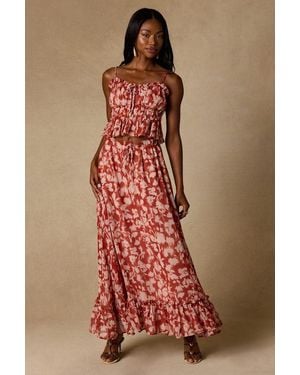 Lulus Aleni Rust Floral Print Maxi Skirt - Red