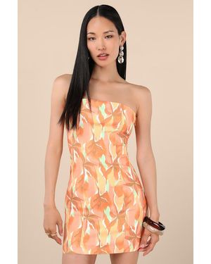 Lulus Rovena Multi Floral Print Mini Dress - Orange