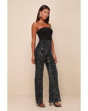 Lulus Marvelous Fun Sequin Strapless Straight Leg Jumpsuit - Blue