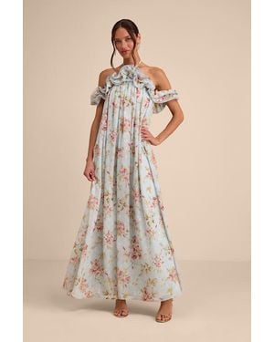 Lulus Amia Floral Ruffled Shift Maxi Dress - Natural