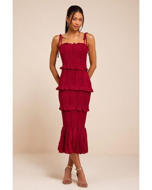 Lulus Aymana Smocked Bodycon Midi Dress - Red