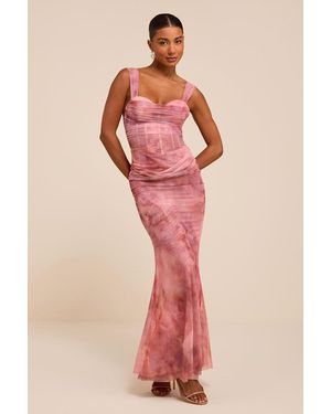 Lulus Cecily Mesh Bustier Maxi Dress - Pink