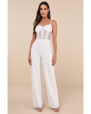 Lulus Perfectly Sultry Sheer Mesh Bustier Wide-Leg Jumpsuit - Natural